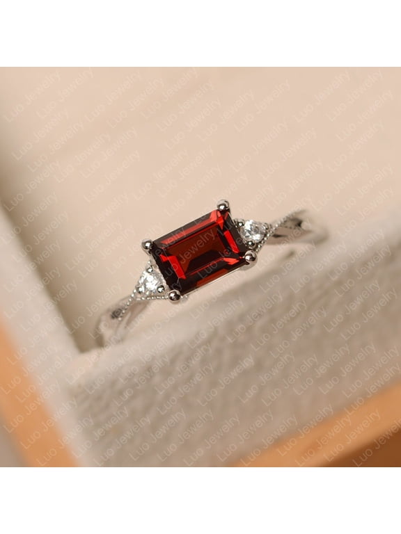 Garnet ring, January birthstone ring, white gold, anniversary ring for women