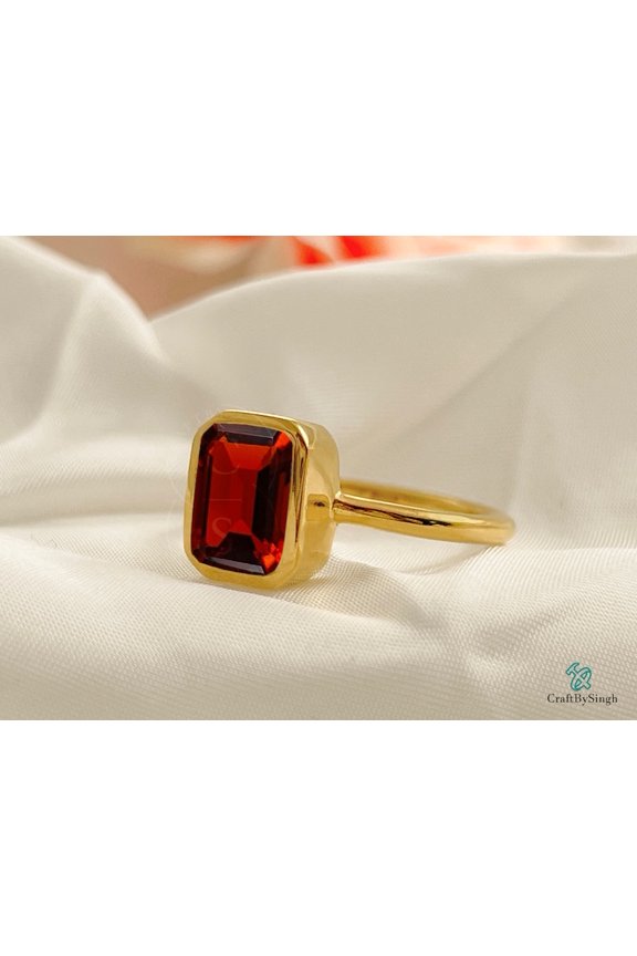 Garnet ring, cushion cut engagement ring, sterling silver, January birthstone, natural garnet
