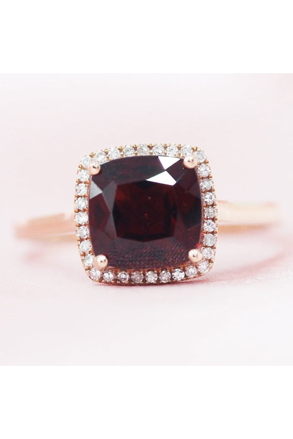 Garnet ring, cushion cut engagement ring, sterling silver, January birthstone, natural garnet