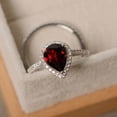 thumbnail image 1 of Garnet ring, pear shaped engagement ring, sterling silver, January birthstone,ring sets, 1 of 4