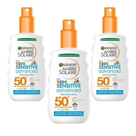 Garnier Ambre Solaire Kids Sensitive Advanced Sun Cream Spray SPF50+ 150 ml / 5 fl oz 3 Pack