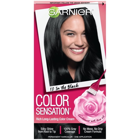 Garnier Color Sensation Hair Color Cream, 1.0 in The Black Black