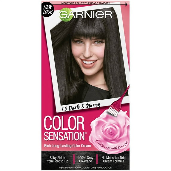 Garnier Color Sensation Hair Color Cream, 2.0 Dark and Stormy Soft Black