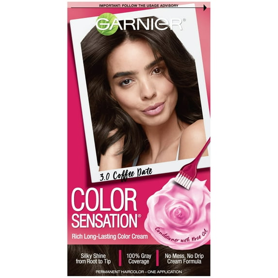 Garnier Color Sensation Hair Color Cream, 3.0 Coffee Date Darkest Brown