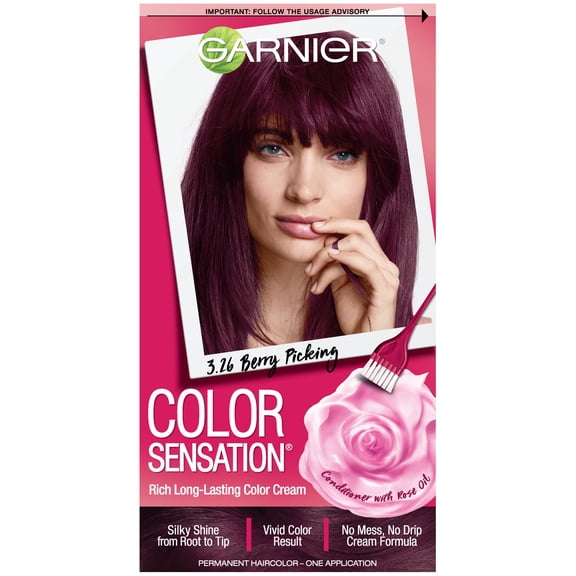Garnier Color Sensation Hair Color Cream, 3.26 Deep Burgundy, 1 kit