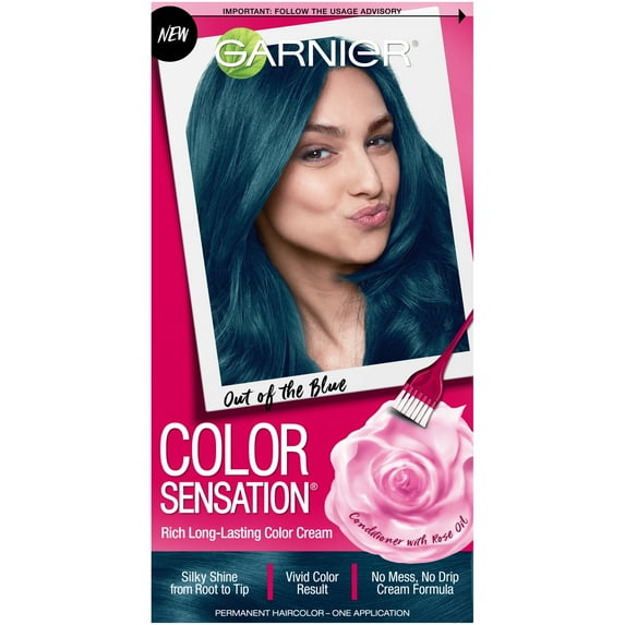 Garnier Color Sensation Hair Color Cream, 6.17 Out of the Blue (Soft Teal Blue), 1 kit