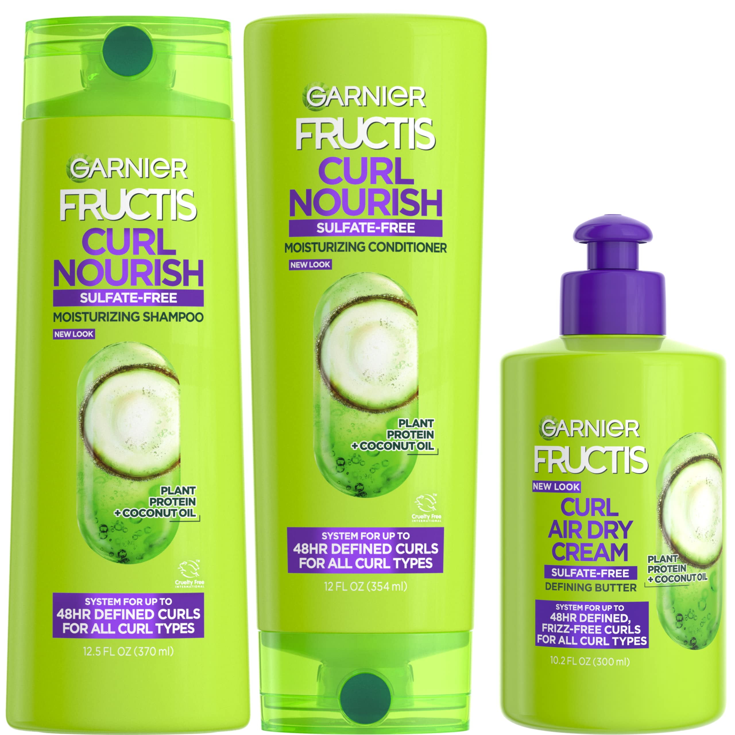 Garnier Fructis Curl Nourish Ultimate Hair Care Kit for Defined Curls Sulfate Free Shampoo Conditioner Air Dry Cream