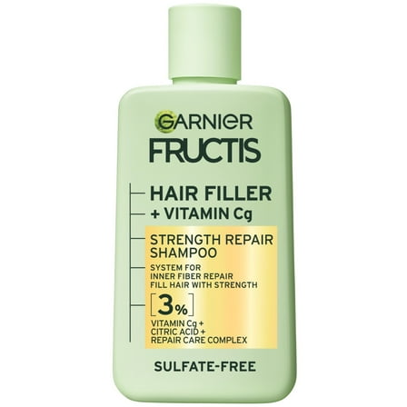 Garnier Fructis Hair Filler Vitamin Cg Strength Repair Shampoo, Adults, Damaged Hair, 10.1 fl oz