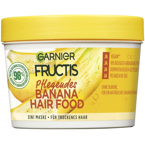 Garnier Fructis Nourishing Banana Hair Food, 3-In-1 Mask For Dry Hair, Nourishes And Gives Hair More Smoothness, 390 Ml