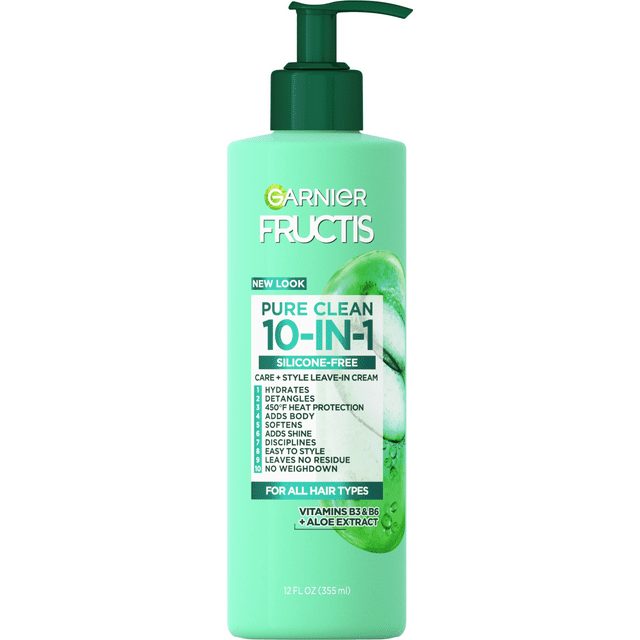 Garnier Fructis Pure Clean 10-in-1 Care and Styling Leave In Cream, 12 fl oz