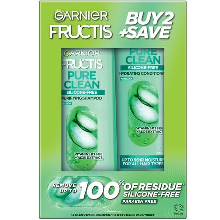 Garnier Fructis Pure Clean Smoothing, Straightening, Shampoo, Conditioner, All Hair Types, Everyday Use, 2 Count
