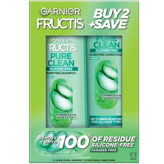 Garnier Fructis Pure Clean Smoothing, Straightening, Shampoo, Conditioner, All Hair Types, Everyday Use, 2 Count
