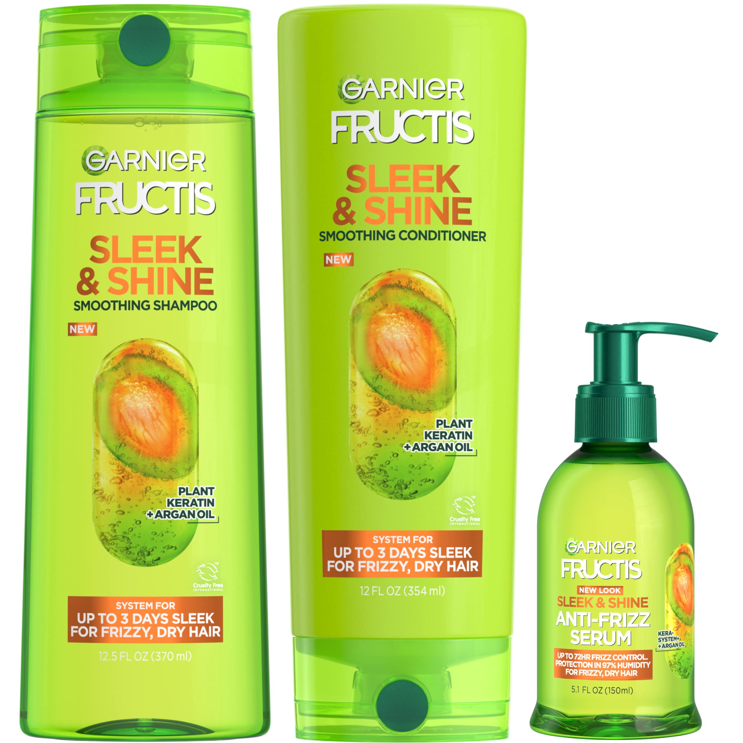 Garnier Fructis Sleek Shine Shampoo Conditioner and Anti Frizz Serum Set Ultimate Solution for Frizzy Dry Hair with Argan Oil 3 Items Experience the Perfect Hair Care Kit Walmart