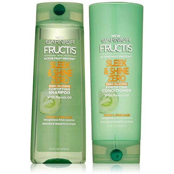 Garnier Fructis Sleek & Shine Zero - Fortifying Shampoo & Conditioner Set With Marula Oil - Zero Silicone - 12.5 FL OZ (Shampoo) & 12 FL OZ (Conditioner) - One Set
