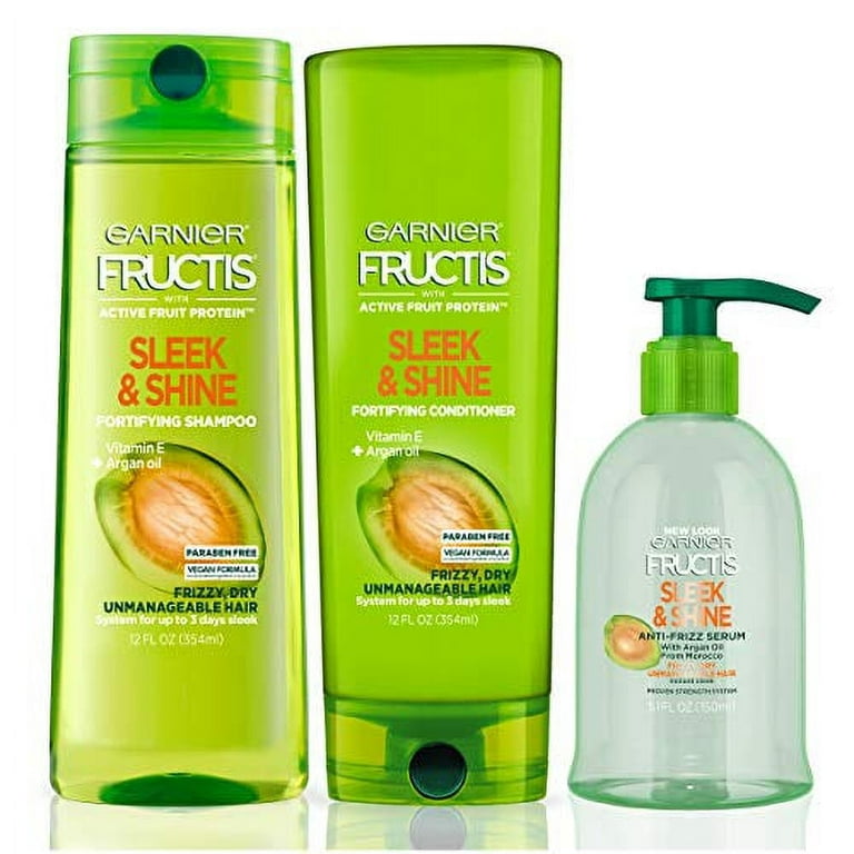 Shampoo, and and 3) Shine Garnier 5.1 (Set Anti-Frizz Ounce Sleek Fructis Serum, of Conditioner