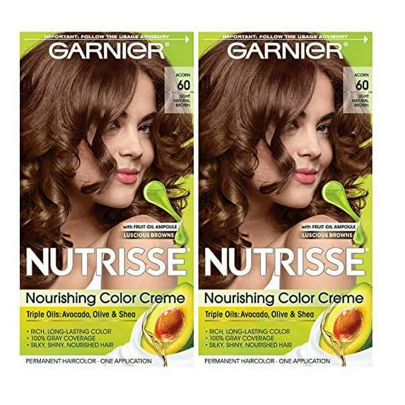 Garnier Hair Color Nutrisse Nourishing Creme, 60 Light Natural Brown Acorn, 2 Count