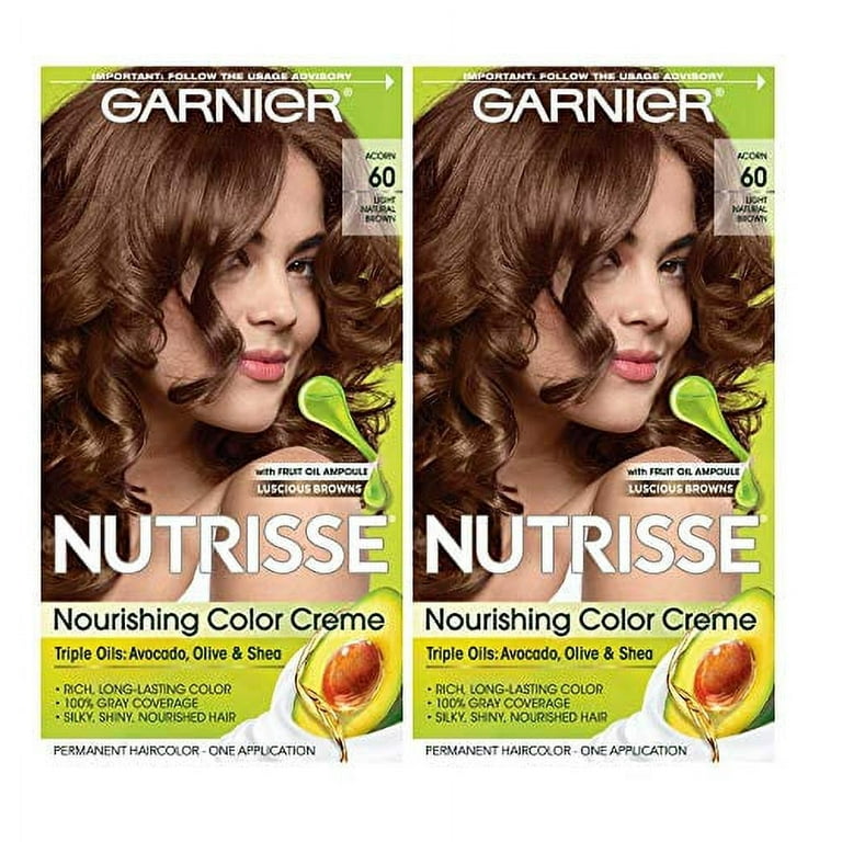 Garnier Hair Color Nutrisse Nourishing Creme, 60 Light Natural Brown Acorn,  2 Count
