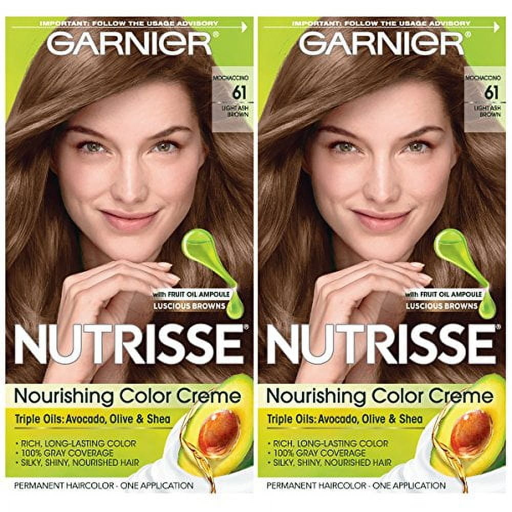 2 pack Garnier Hair Color Nutrisse Nourishing Creme, 61 Light Ash Brown (Mochaccino)