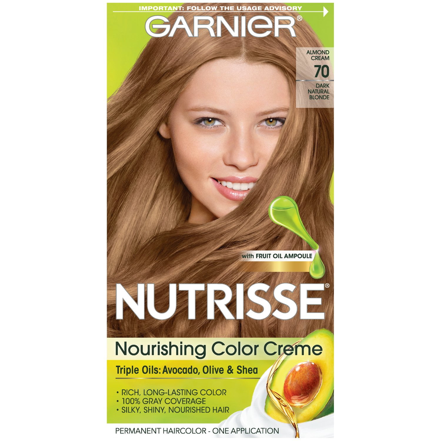 Garnier Hair Color Nutrisse Nourishing Creme, 70 Dark Natural Blonde  (Almond Crème) Permanent Hair Dye, 1 Count (Packaging May Vary)