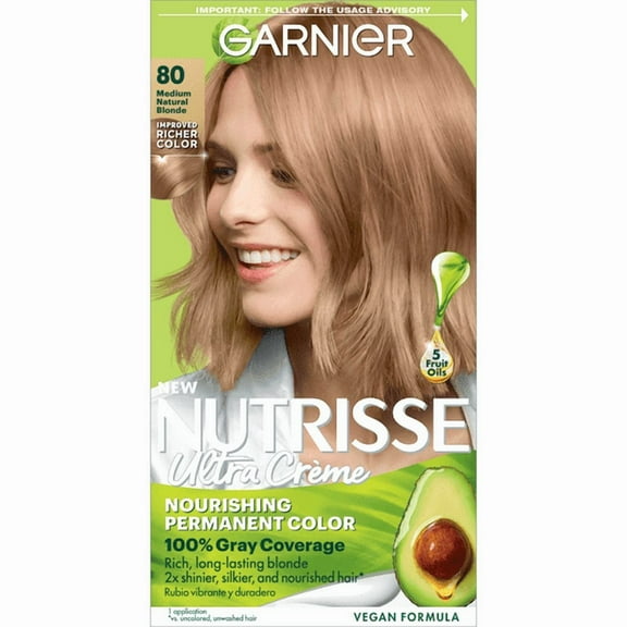Garnier Hair Color Nutrisse Nourishing Creme, 80 Medium Natural Blonde (Butternut) Permanent Hair Dye, 2 Count (Packaging May Vary)