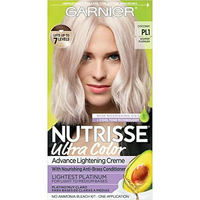 Garnier Hair Color Nutrisse Ultra Color Nourishing Creme, PL1 Lightest Platinum (Coconut) Permanent Hair Dye, 1 Count (Packaging May Vary)