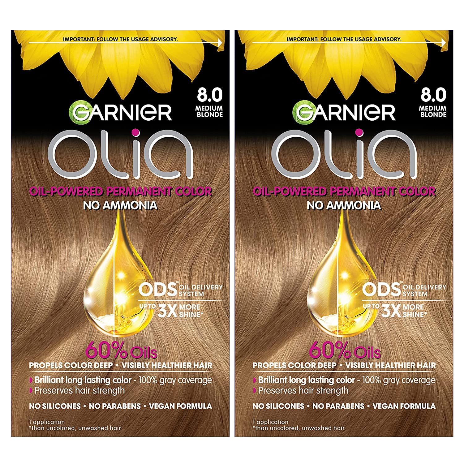 Garnier Olia Hair Color, AmmoniaFree Brilliant Colour, OilRich Permanent Dye, Medium Blonde 8.