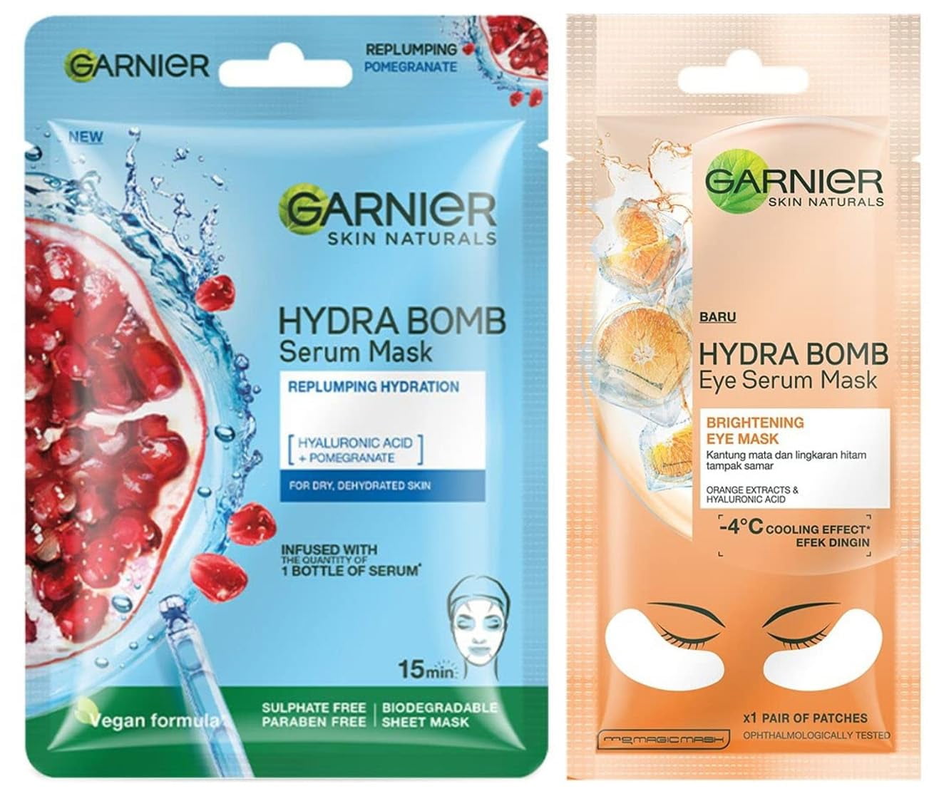 Garnier Hydra Bomb Eye Serum Mask, Orange, 6 g and Garnier Skin