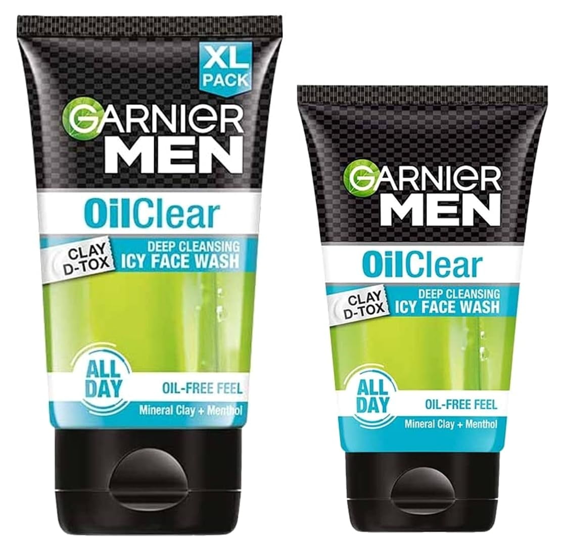 Garnier Men Oil Clear Face Wash Clay DTox Deep Cleansing Icy Face Wash for Oily Skin, 150gm
