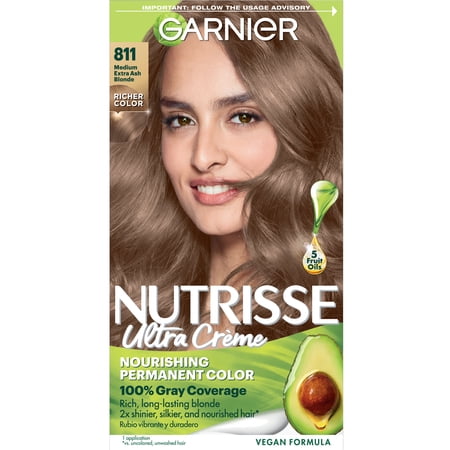 Garnier Nutrisse Nourishing Hair Color Creme, 811 Medium Extra Ash Blonde (Frozen Mochaccino), 1 kit