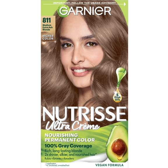 Garnier Nutrisse Nourishing Hair Color Creme, 811 Medium Extra Ash Blonde (Frozen Mochaccino), 1 kit