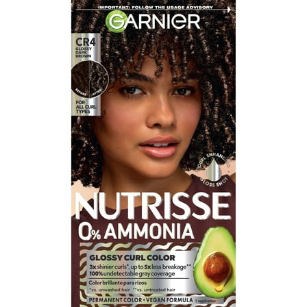 Garnier Nutrisse 0% Ammonia Nourishing Hair Color Glossy Curl Color, Glossy Dark Brown CR4
