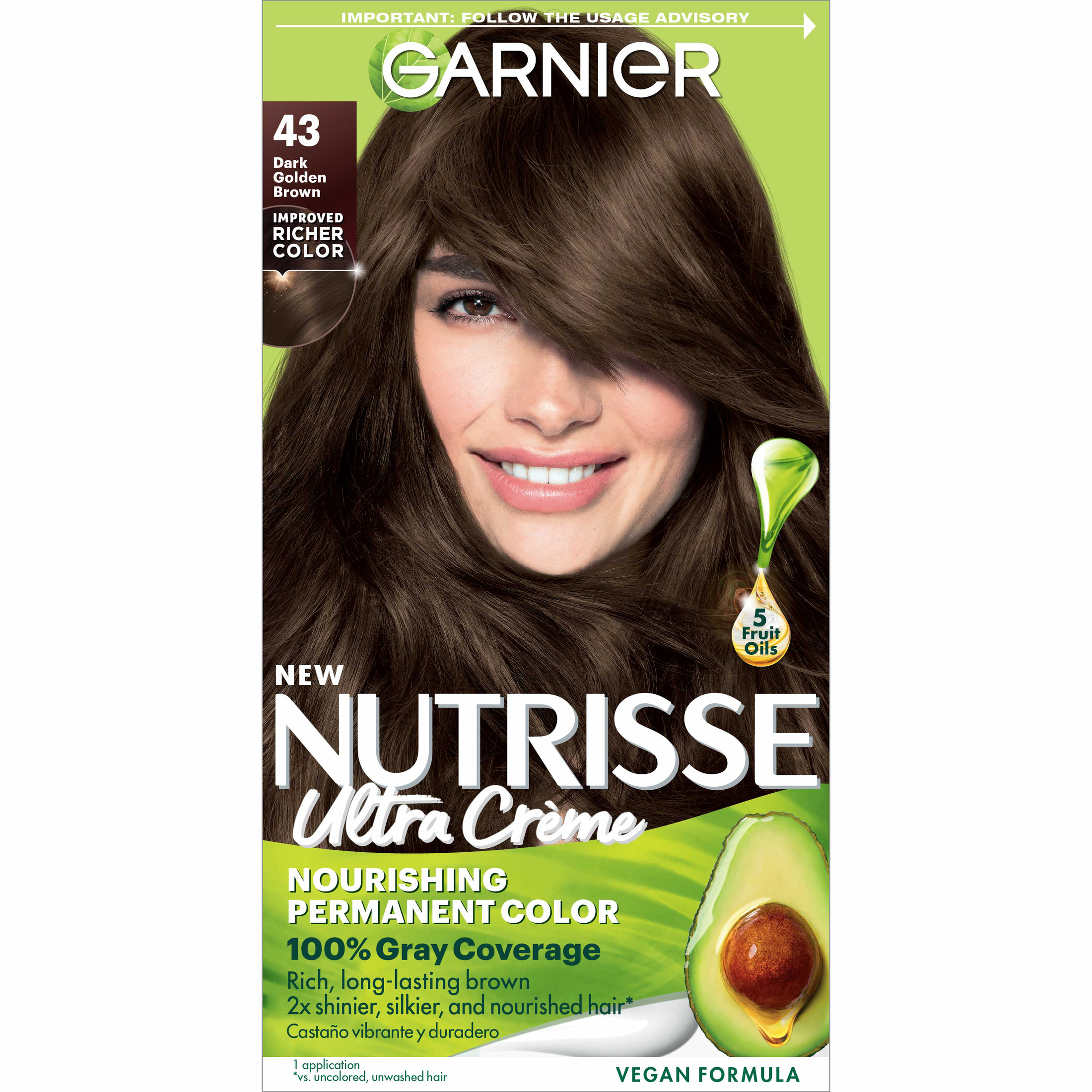 Garnier Nutrisse Nourishing Color Creme Hair Color, 43 Dark Golden Brown - image 1 of 10