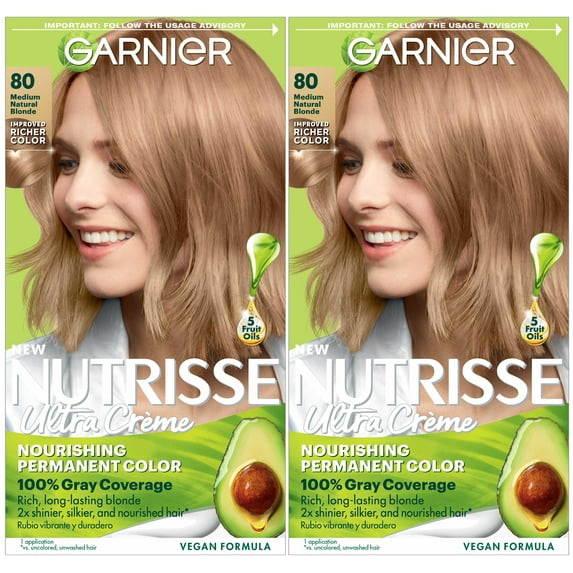 Garnier Nutrisse Nourishing Creme - 80 Medium Natural Blonde Butternut Hair Dye, 2 Count - Radiant Locks in a Box!