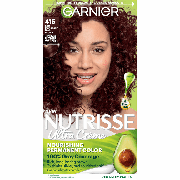 Garnier Nutrisse Nourishing Hair Color, 415 Soft Mahogany Dark Brown