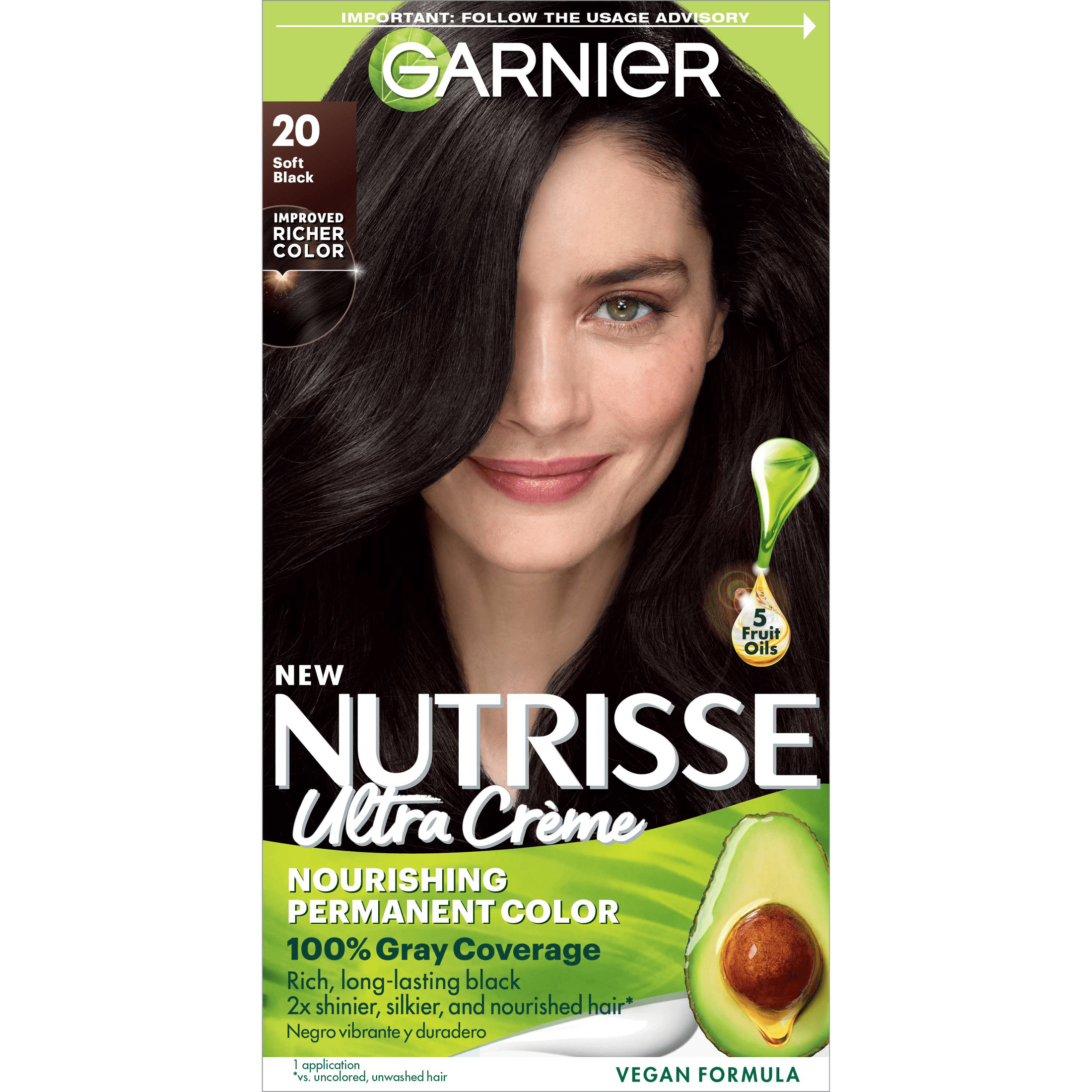 Garnier Nutrisse Nourishing Hair Color Creme, 020 Soft Black Tea