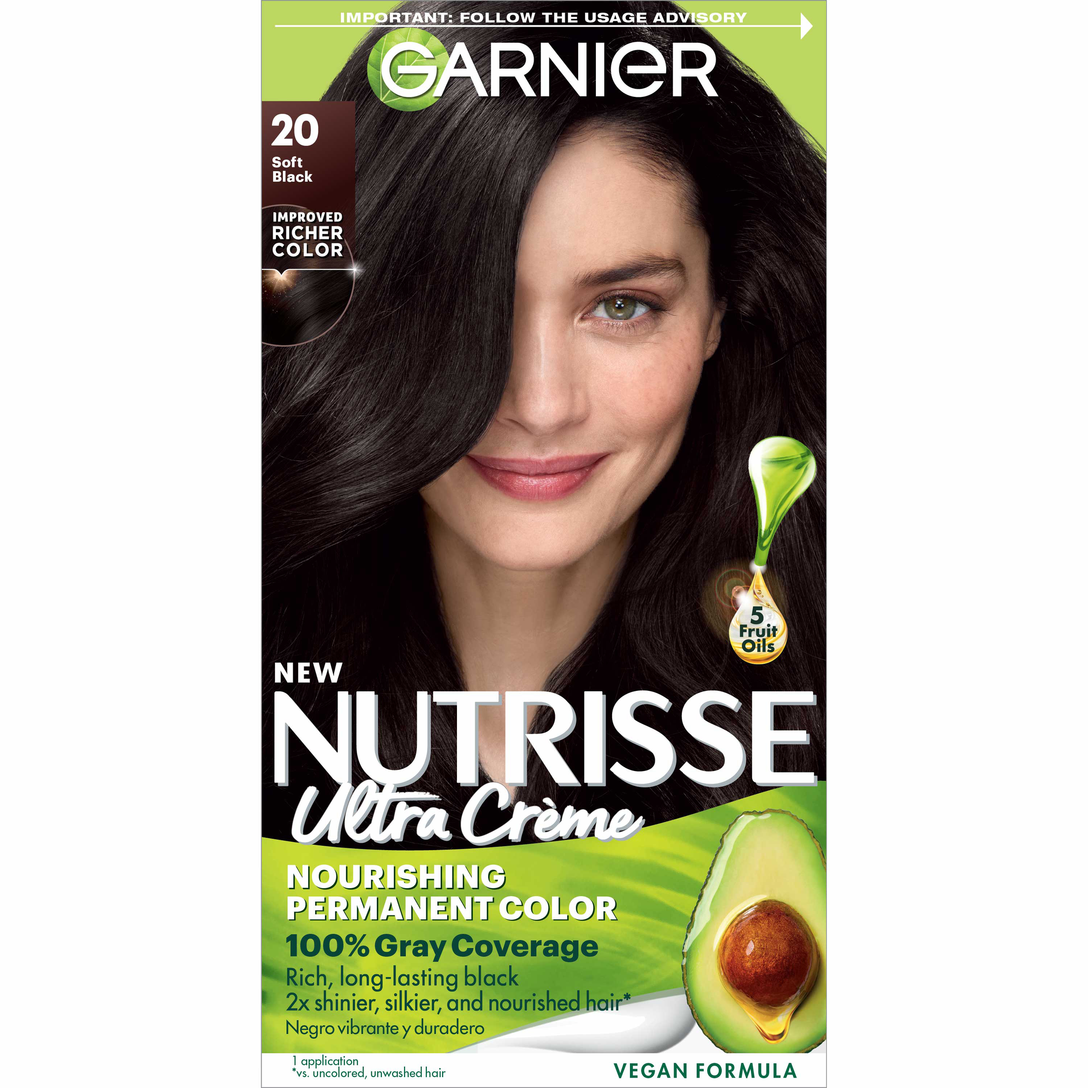 Garnier Nutrisse Nourishing Hair Color Creme, 020 Soft Black Tea - image 1 of 10