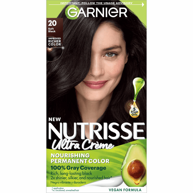 Garnier Nutrisse Nourishing Hair Color Creme, 020 Soft Black Tea
