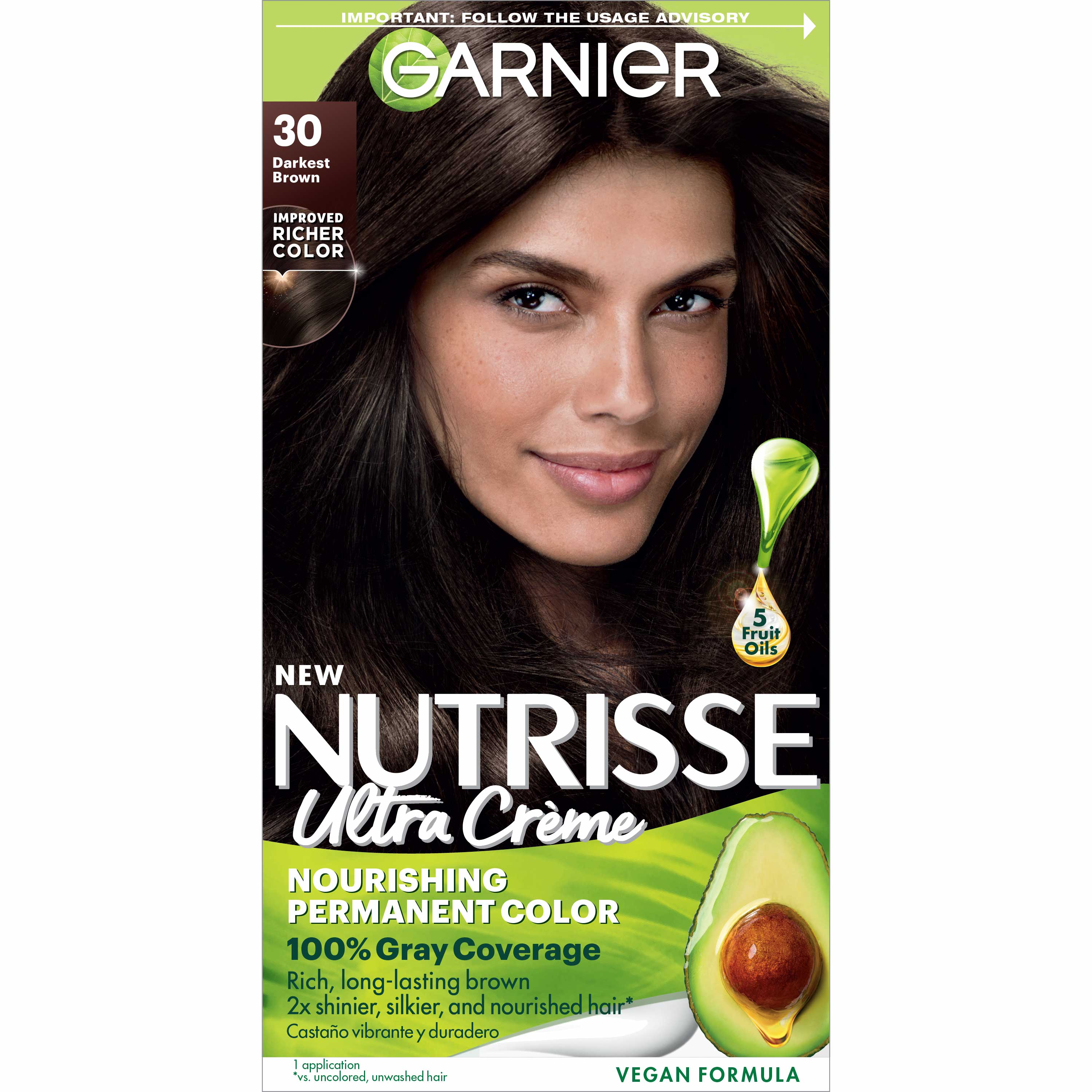 Garnier Nutrisse Nourishing Hair Color Creme, 030 Darkest Brown Sweet Cola - image 1 of 11