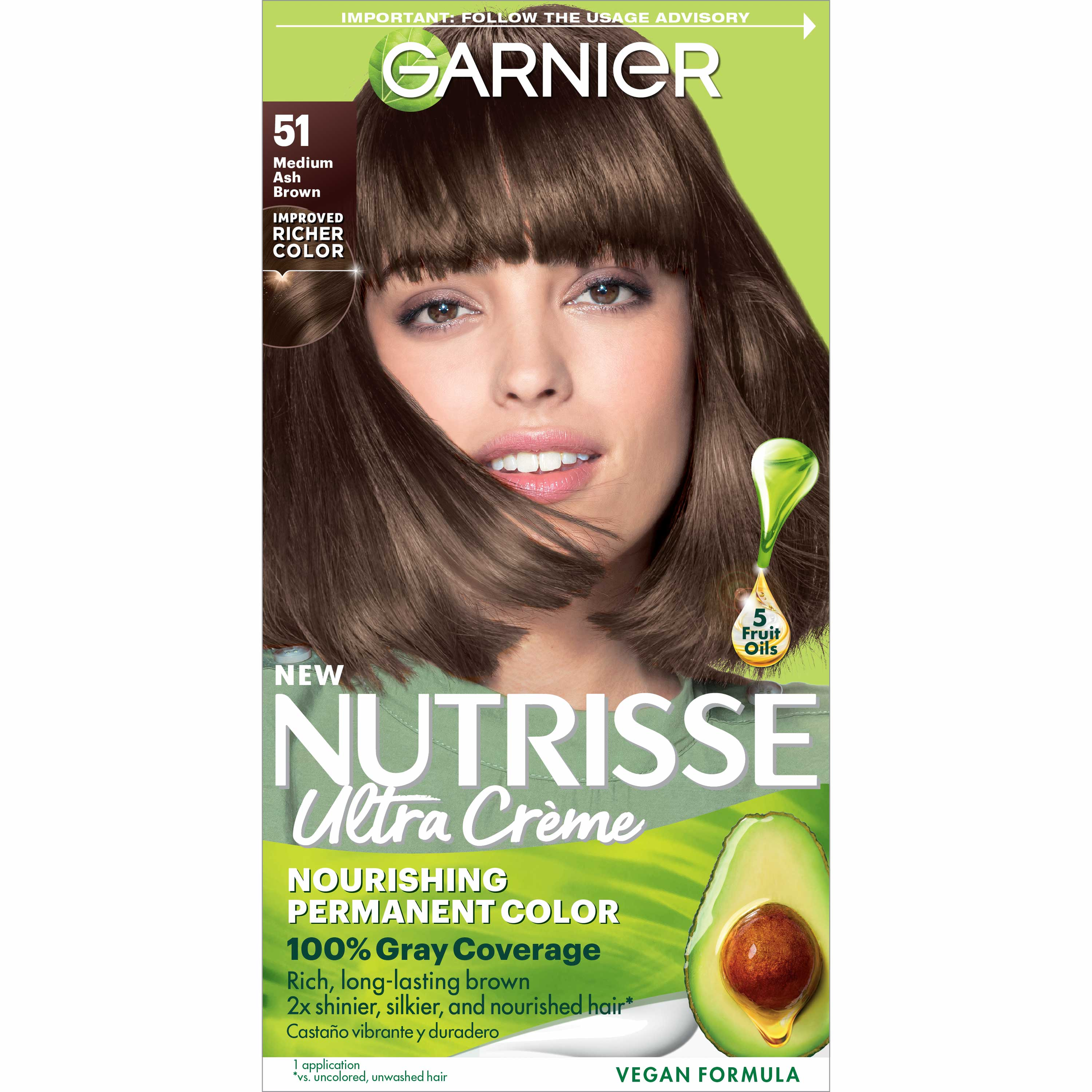 Garnier Nutrisse Nourishing Hair Color Creme, 051 Medium Ash Brown Cool Tea - image 1 of 11