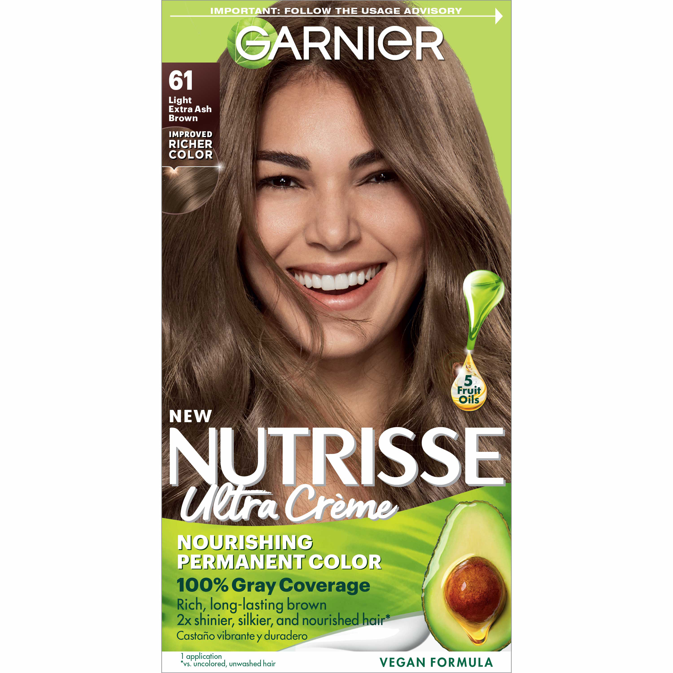 Garnier Nutrisse Nourishing Hair Color Creme, 061 Light Ash Brown Mochaccino - image 1 of 11