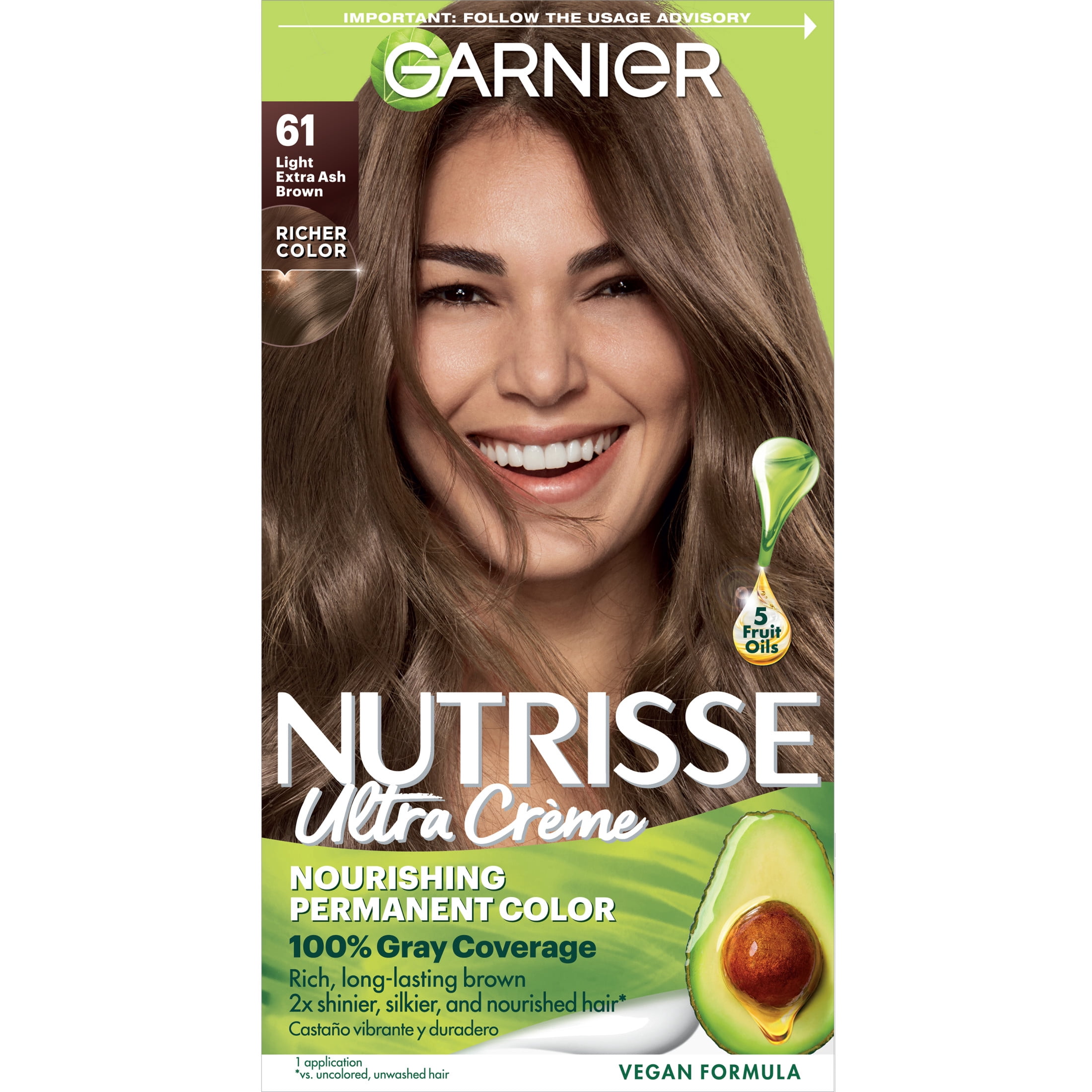 Garnier Nutrisse Nourishing Hair Color Creme, 061 Light Ash Brown