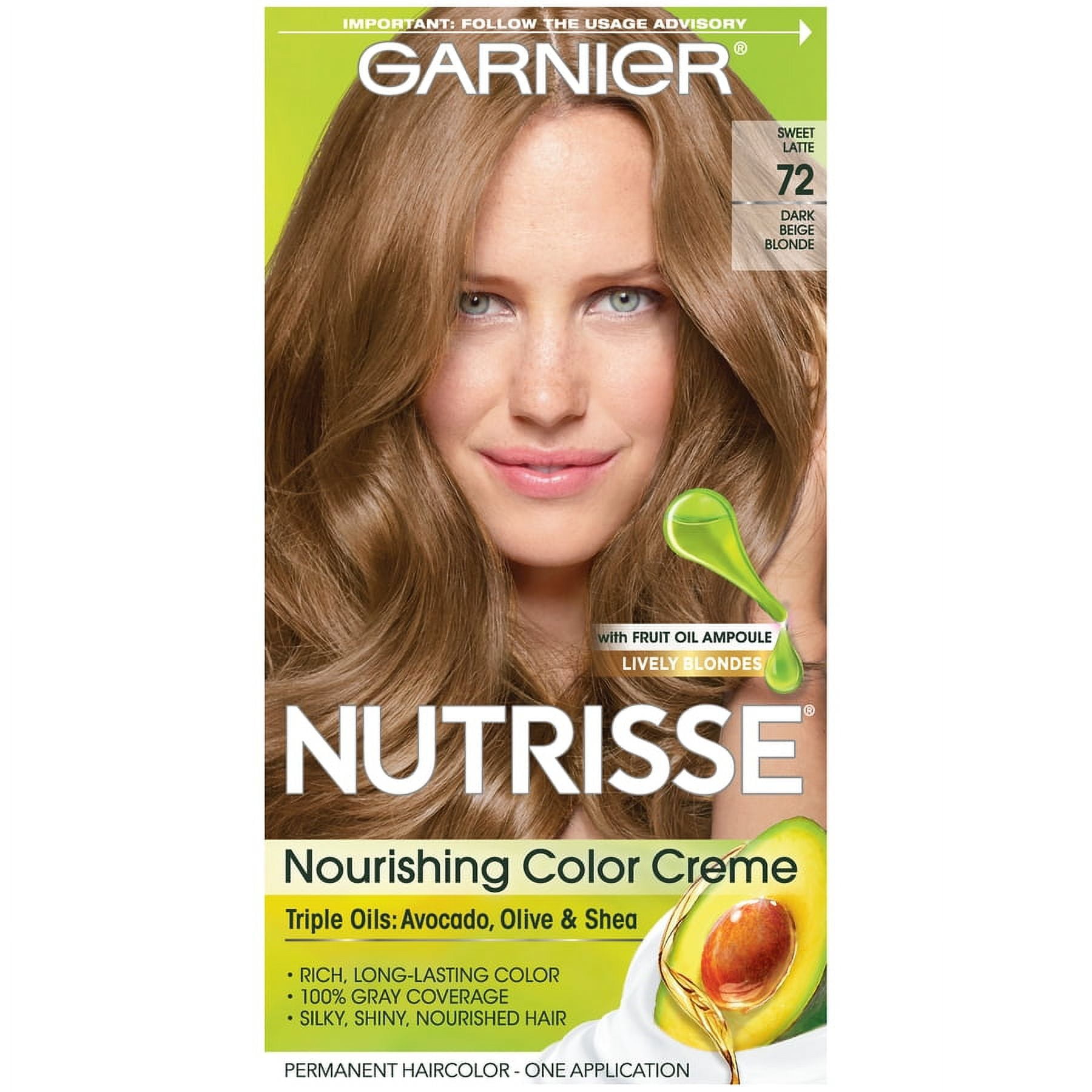 Garnier Nutrisse Nourishing Hair Color Creme, 072 Dark Beige Blonde Sweet  Latte