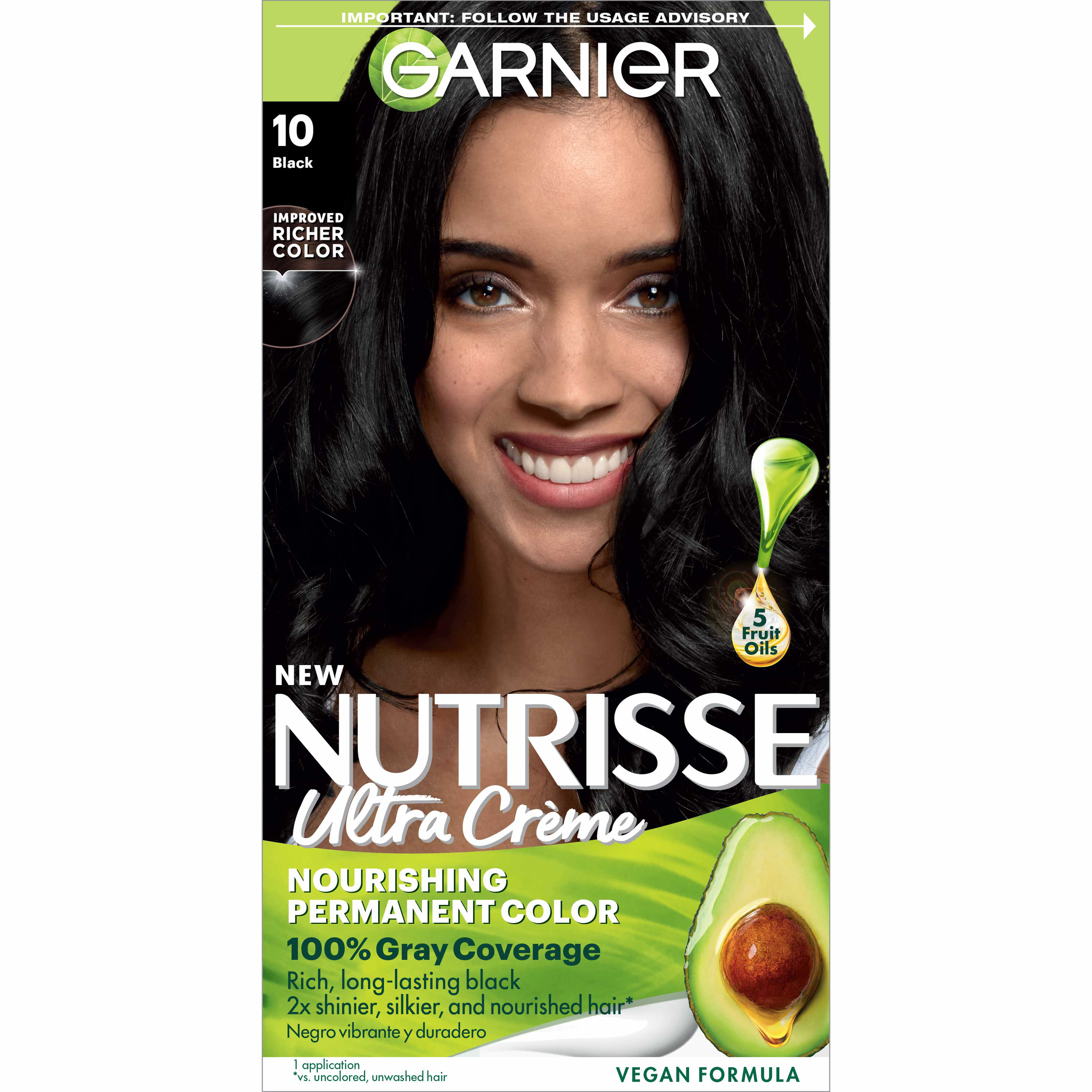 Garnier Nutrisse Nourishing Hair Color Creme, 10 Black Licorice - image 1 of 11
