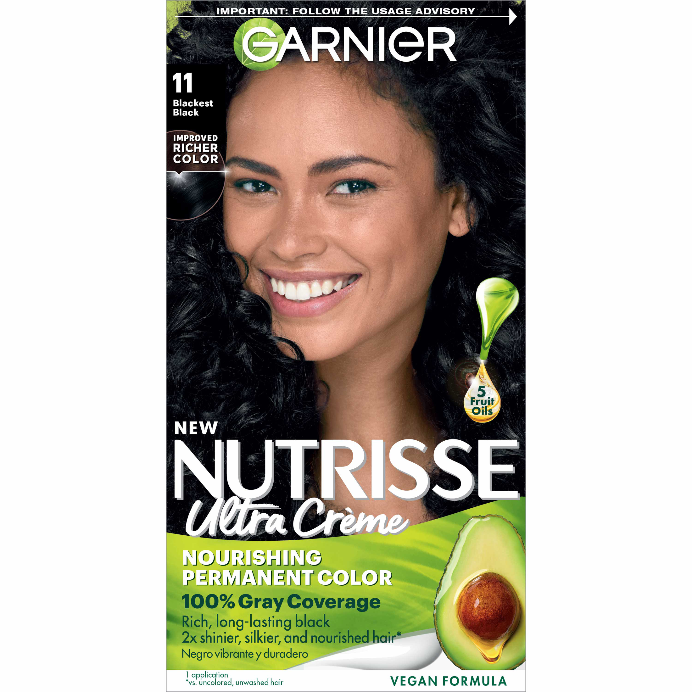 Garnier Nutrisse Nourishing Hair Color Creme, 11 Blackest Black - image 1 of 11
