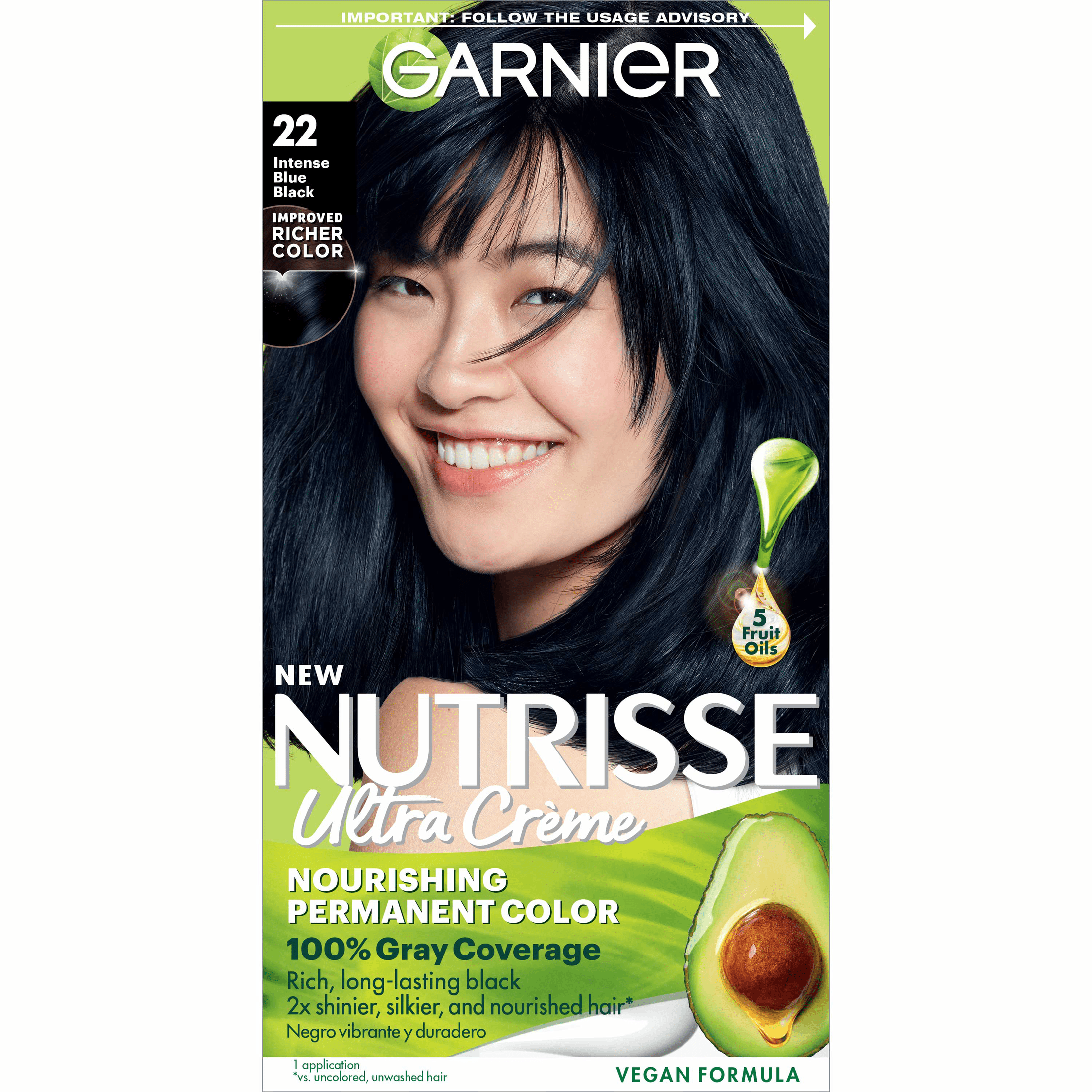 Garnier Nutrisse Nourishing Hair Color Creme, 22 Intense Blue Black -  Walmart.Com