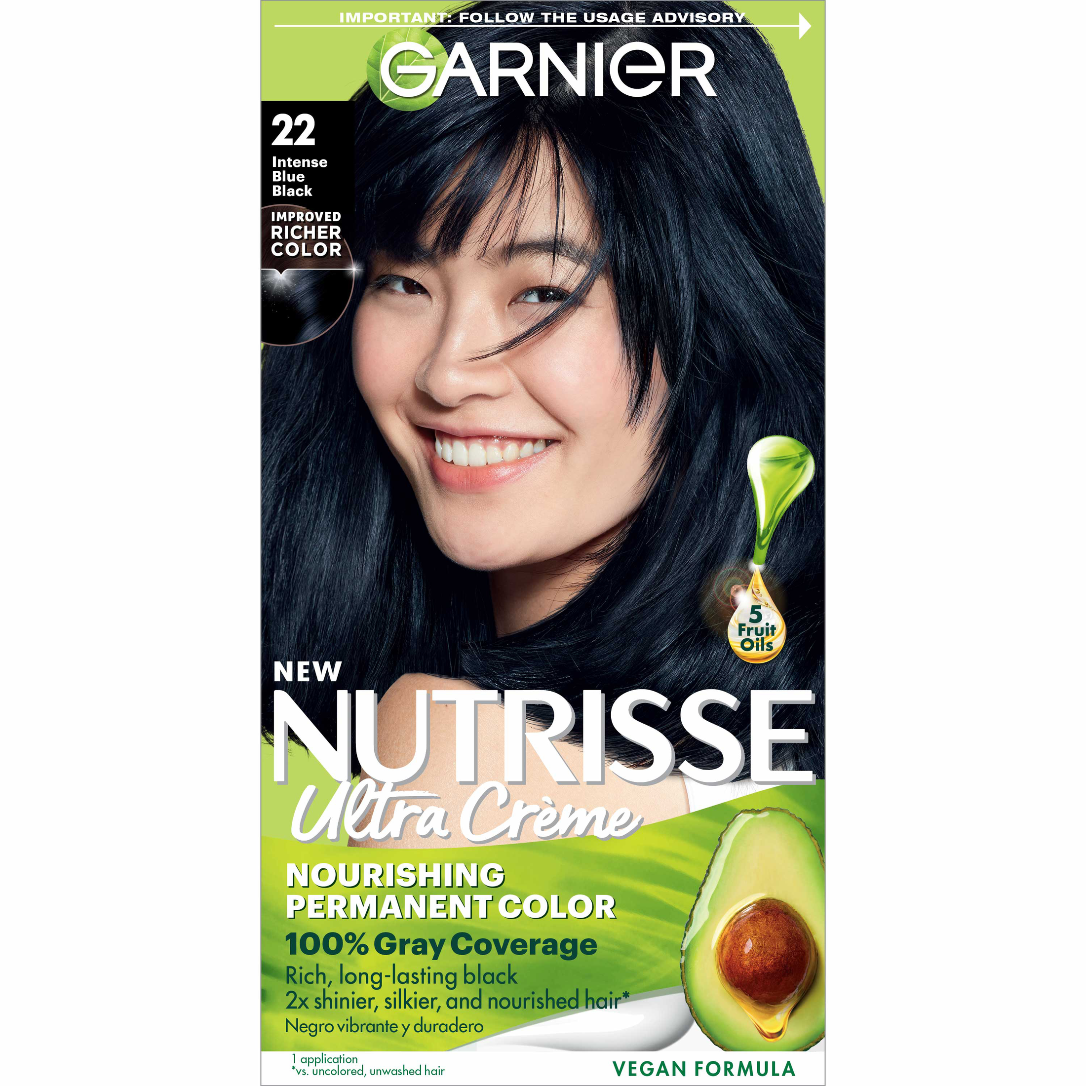 Garnier Nutrisse Nourishing Hair Color Creme, 22 Intense Blue Black - image 1 of 10