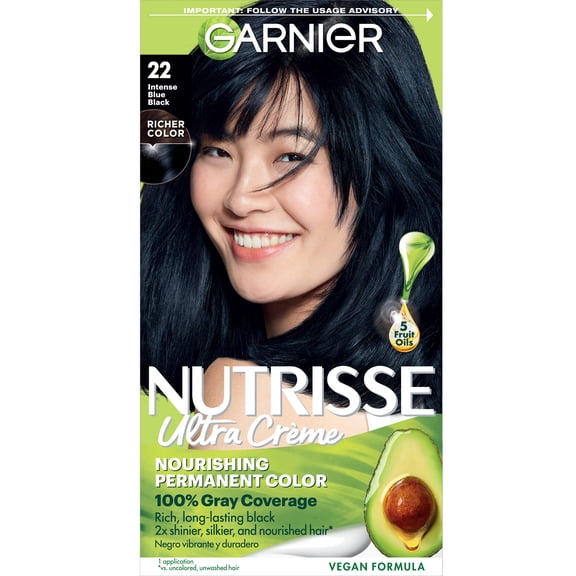 Garnier Nutrisse Nourishing Hair Color Creme, 22 Intense Blue Black, 1 Kit