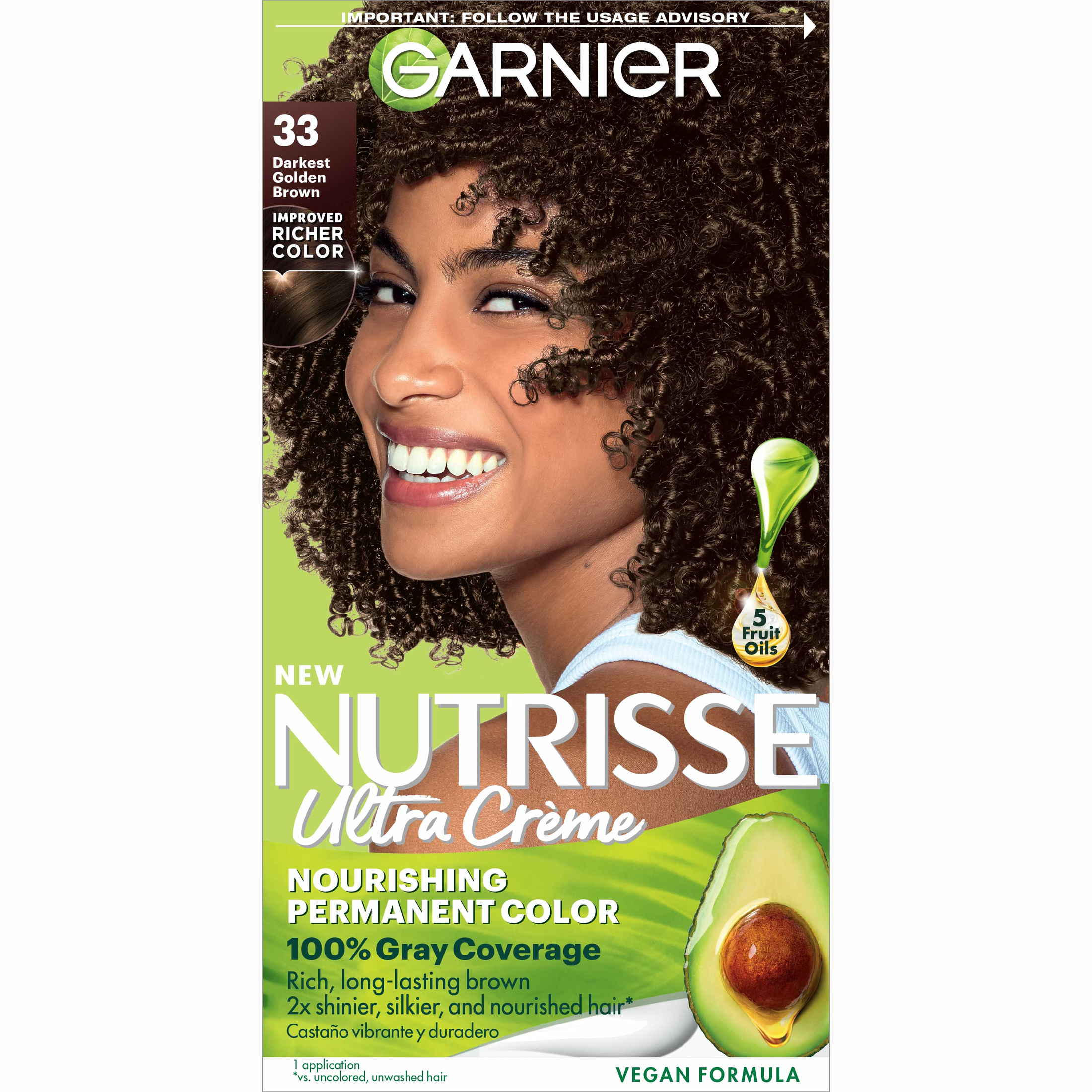Garnier Nutrisse Nourishing Hair Color Creme, 33 Darkest Golden Brown - image 1 of 11