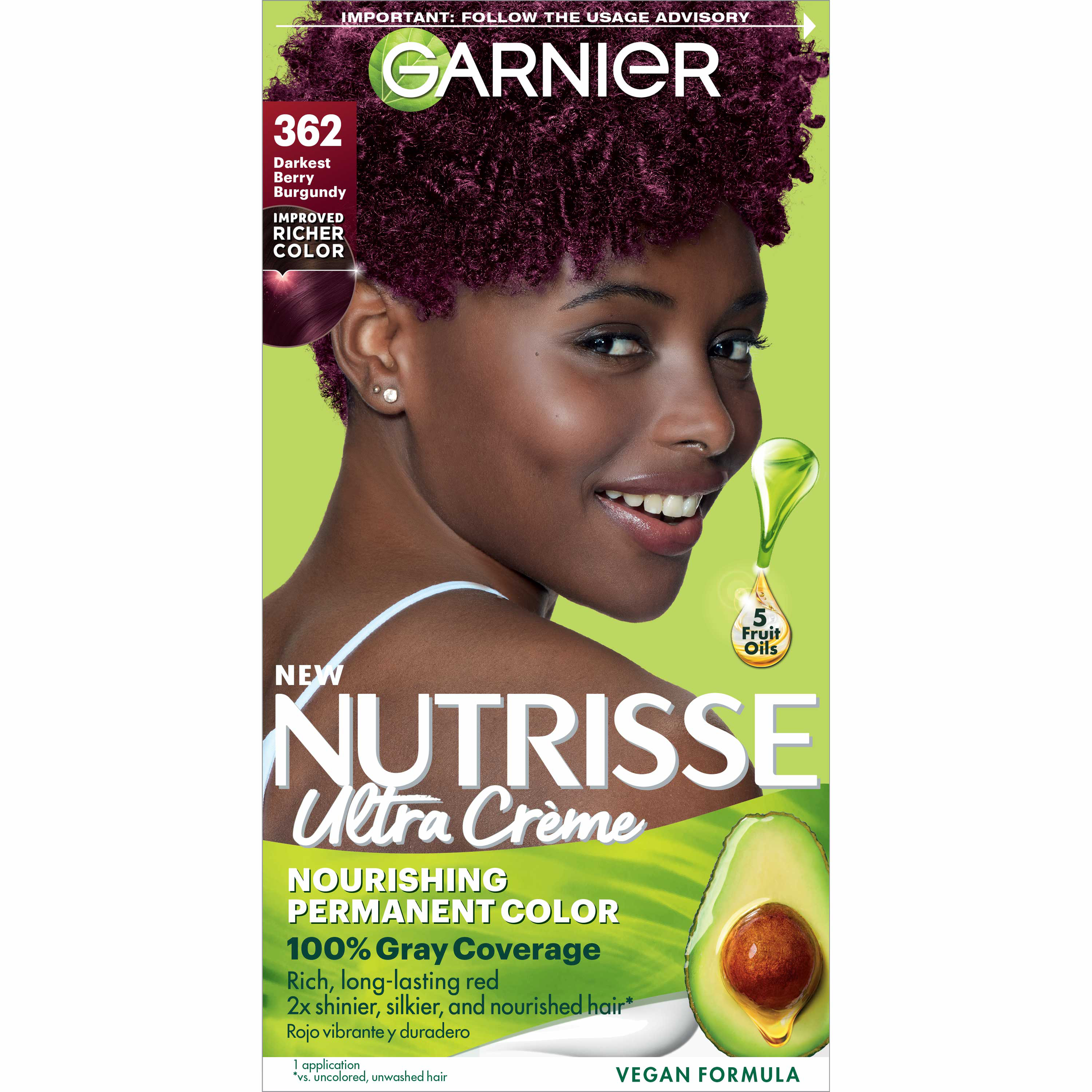 Garnier Nutrisse Nourishing Hair Color Creme, 362 Darkest Berry Burgundy - image 1 of 11