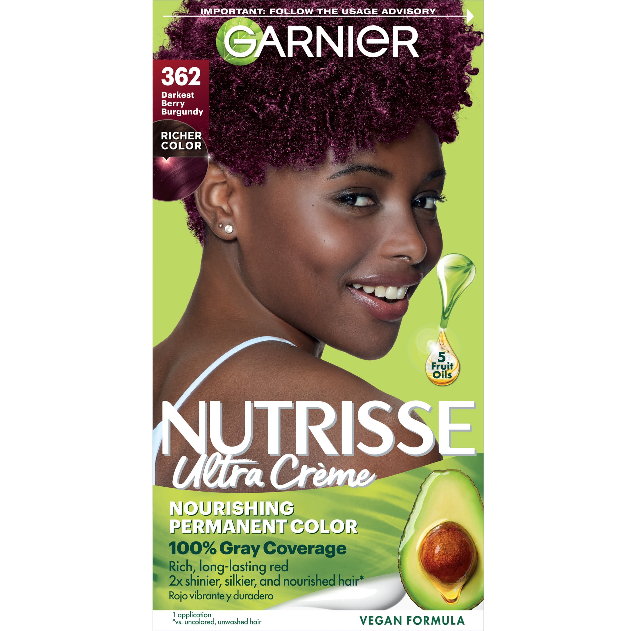 Garnier Nutrisse Nourishing Hair Color Creme, 362 Darkest Berry